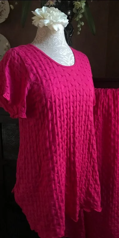 Weekend Deal Hot Pink Short Sleeve Long Top & Palazzos Waffle Collection