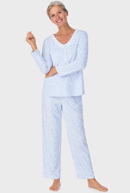 Weekend Savings Sensation Ice Blue Geo Long Sleeve Henley PJ Set