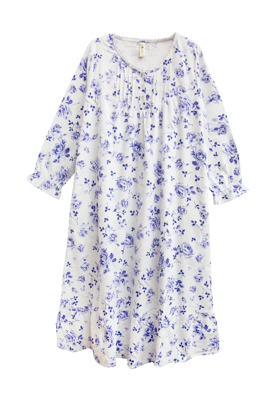 Weekend Deals That Impress La Cera Porcelain Blue Floral Flannel Gown