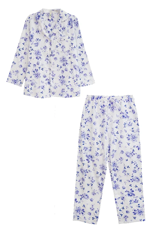 Weekend Savings Galore La Cera Porcelain Blue Floral Flannel PJ