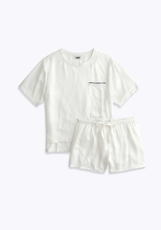 Weekend Discounts to Indulge In Leonora Short Set in White Washable Silk