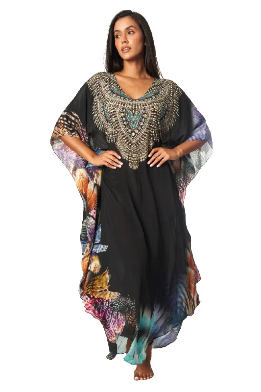 Midnight Madness Lightweight Maxi Caftan Dress/Cover Up with Jewels