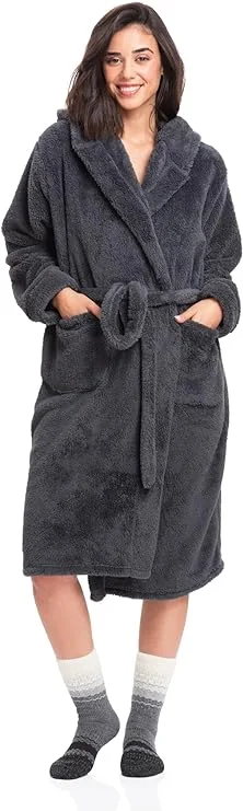 Overstock Sale Women's Sherpa Hooded Robe in Gray - Soft, Fluffy, and Perfect for Every Relaxing Moment