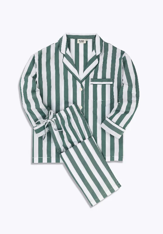 Lowest Price Marina Pajama Set in Green & White Tent Stripe