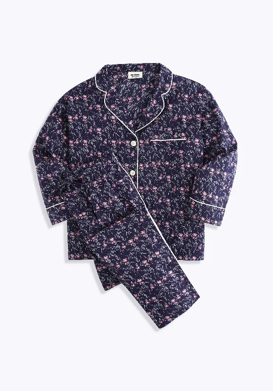 Act Now Marina Pajama Set in Pink Berry Floral Navy
