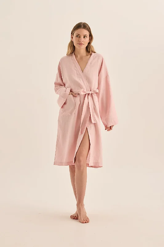 Deep Savings Mia Pink Linen Bathrobe