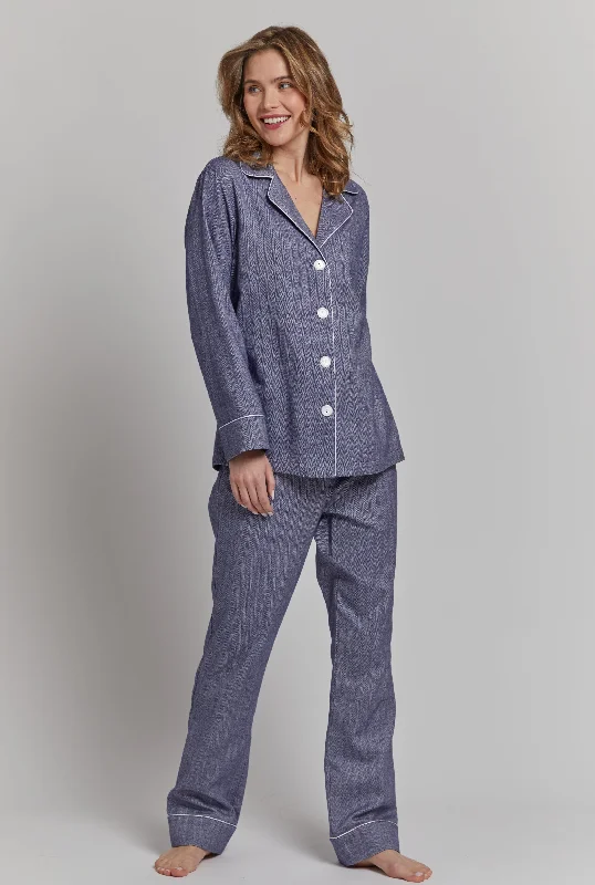 Weekend Deals to Make You Happy Navy Herringbone Portuguese Flannel Pajamas