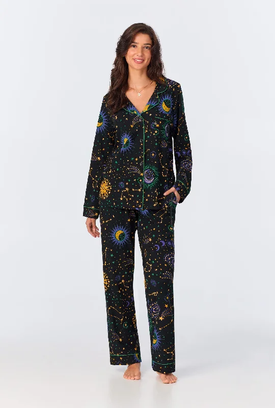 Weekend Bargains to Relish Night Sky Long Sleeve Classic Stretch Jersey Long PJ Set Weekend Bargains to Relish Night Sky Long Sleeve Classic Stretch Jersey Long PJ Set