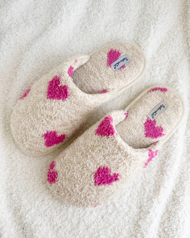 Limited Supply Oat Heather Pink Hearts Cozy Slipper Slide