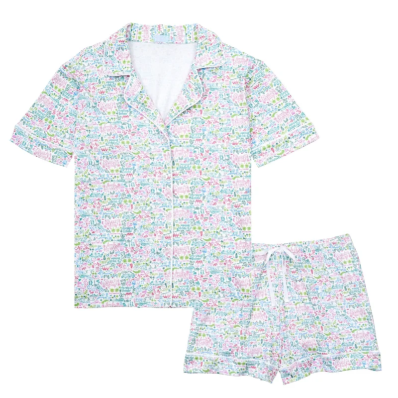 Midnight Madness Palm Beach Women’s Button Front Short Pajama Set