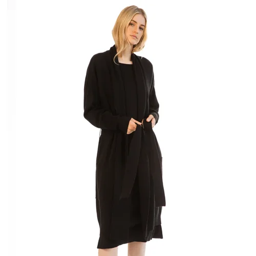 Overstock Clearance Paper Label Valencia Everyday Robe Coat Black