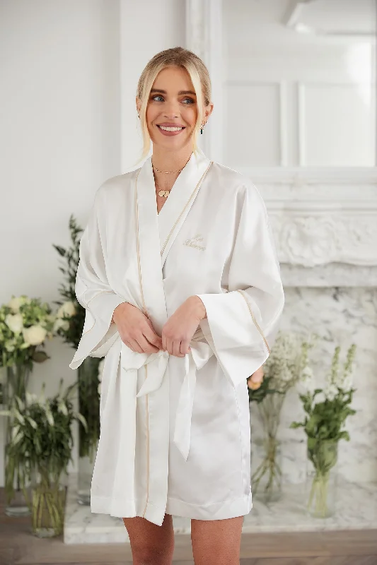 Weekend Sale: Don't Miss Out Personalised Bridal Luxury Satin Kimono Robe - White/Nude