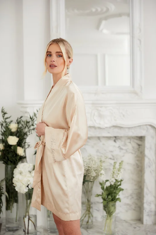 Weekend Bargains to Indulge In Personalised Bridal Luxury Satin Kimono Robe - Nude / Bridesmaid
