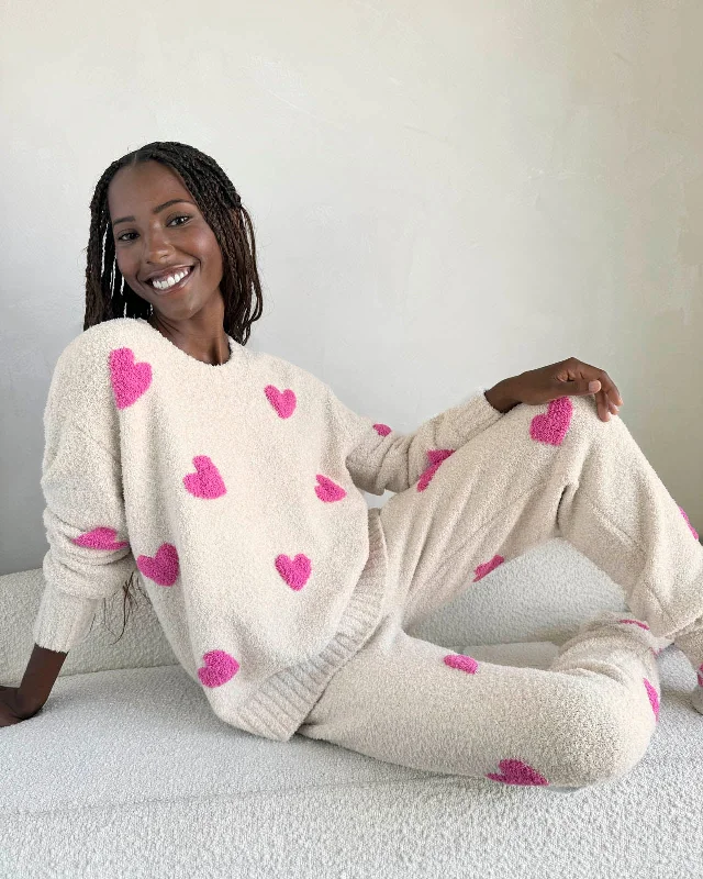 Overstock Clearance Pink Hearts Fuzzy Sweater PJ Set