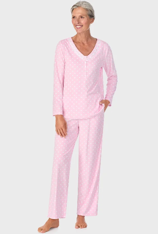 Weekend Discounts to Snag Pink Tulle Dot Long Sleeve Henley PJ Set