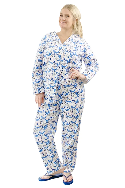 One-Day Only Plus Size Blue Fox Flannel Pajama Set