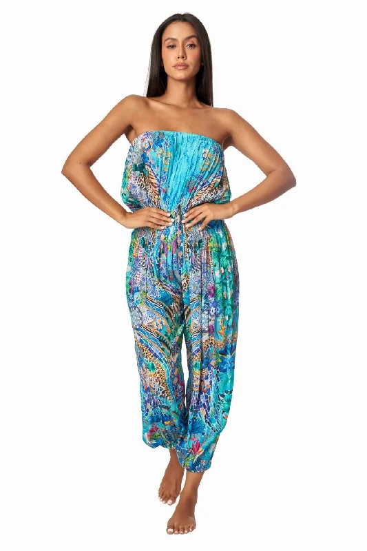 Act Now Poppy Garden Hippie Bohemian Jumpsuits with Front Pockets