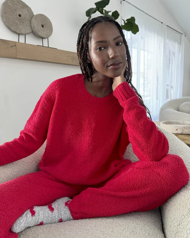 Take Advantage Red Fuzzy Sweater PJ Set