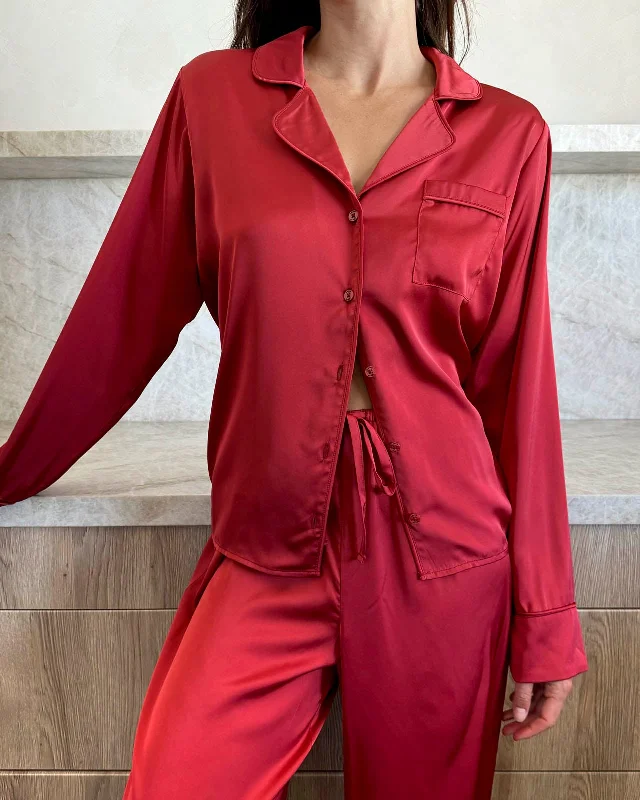 Price Slash Red Satin Silk PJ Set