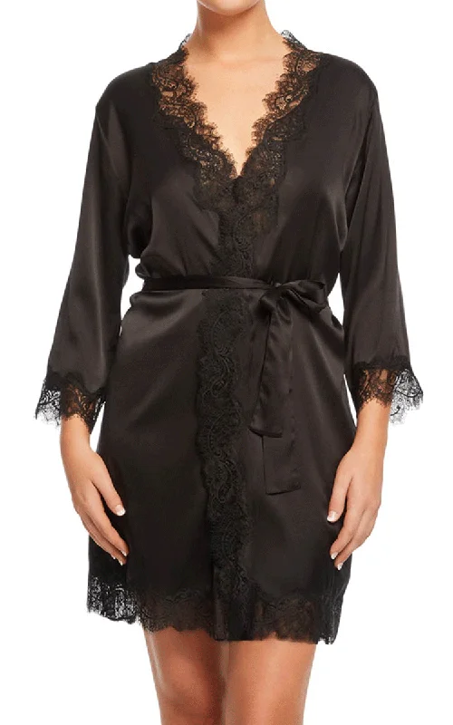 Weekend Bargains to Grab Sainted Sisters 100% Silk Robe with Lace in Black L65002