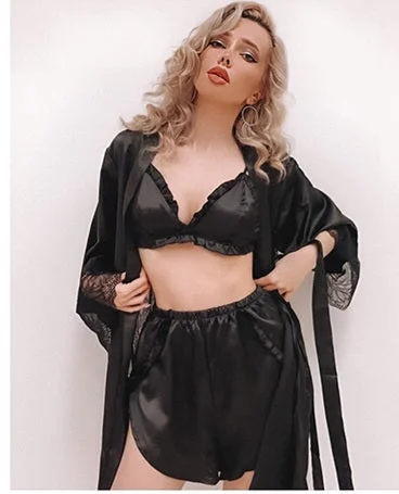 Weekend Bargains to Cherish Satin Bralette Lounge Pajama Set