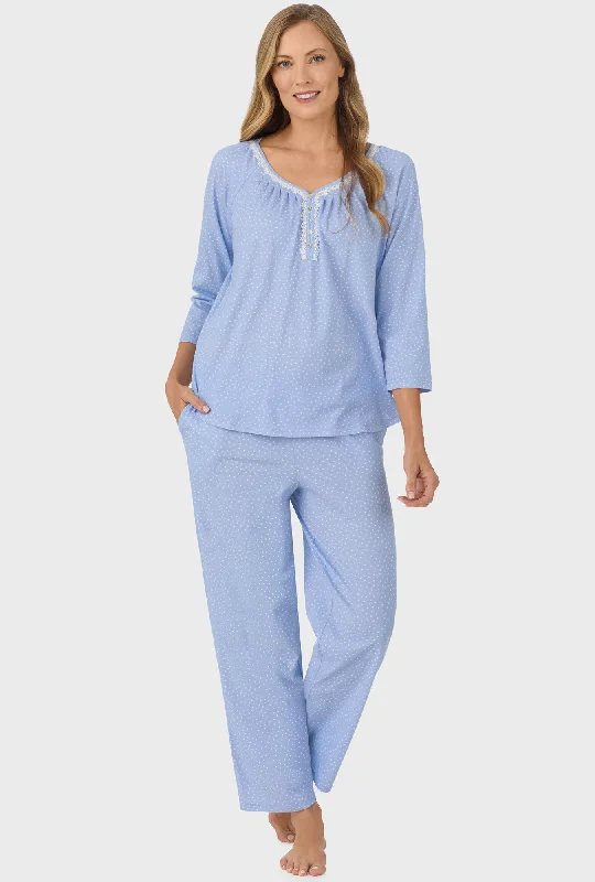 Great Deal Sky Blue Dot 3/4 Sleeve Long Pant PJ Set