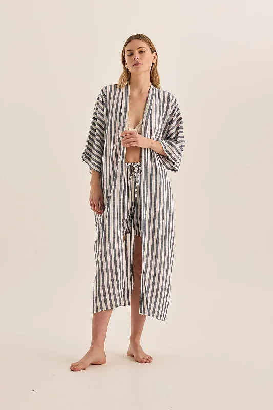 Weekend Offers That Thrill Sunny Navy Stripe Linen Robe