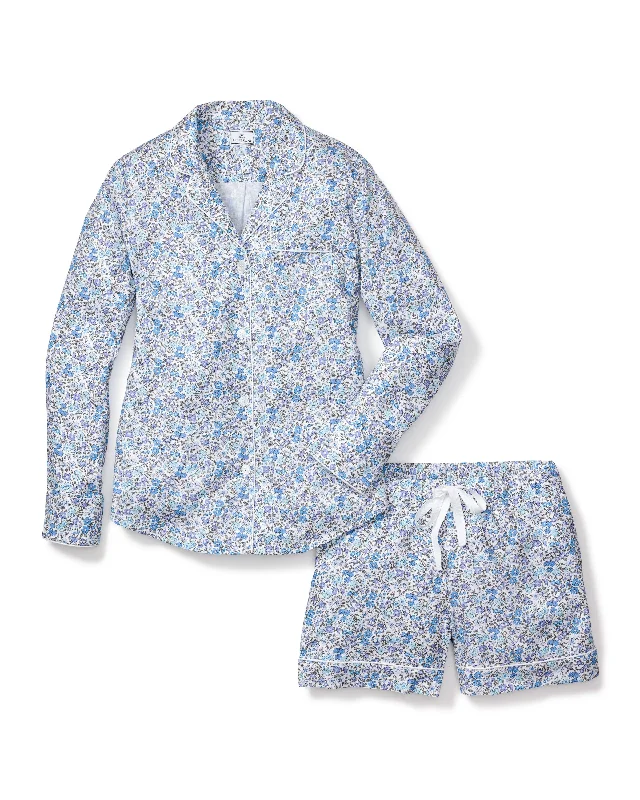 Clearance Sale Women's Twill Pajama Long Sleeve Short Set in Fleur D'Azur