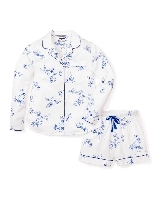 Weekend Wonders Await! Women's Twill Long Sleeve Short Set in Indigo Floral