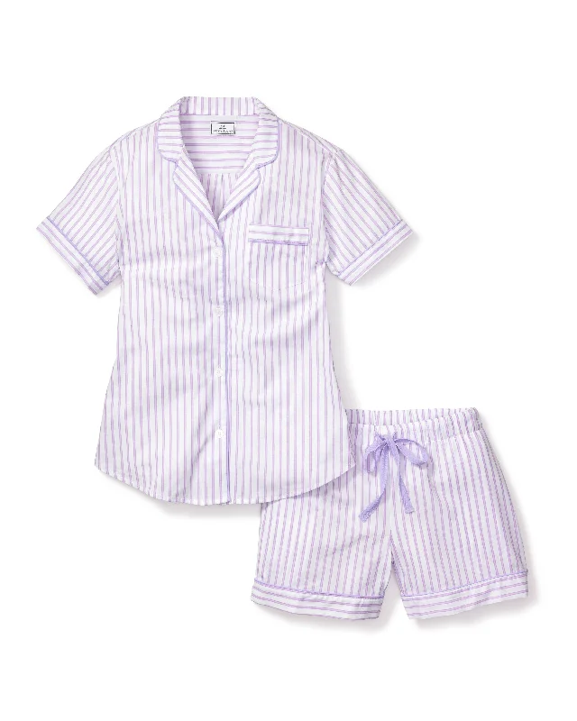 Great Deal Women's Twill Pajama Short Sleeve Short Set in Lavender French Ticking
