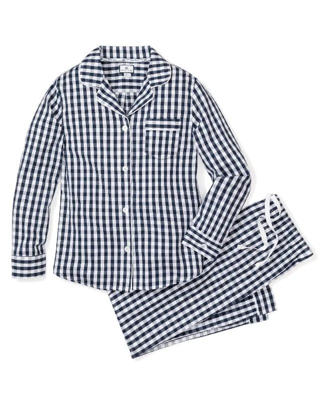 Weekend Shopping Bliss Women's Twill Pajama Set in Navy Gingham