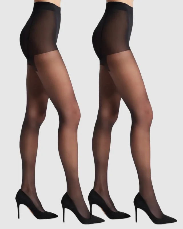 Overstock Sale 15 Denier Silky Slimming Sheer Tights - 2 Pack - Black