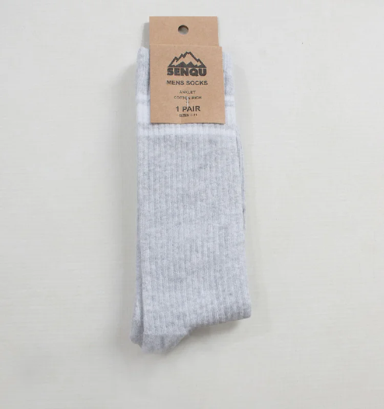 Weekend Specials to Savor 1PACK SENQU STRIPE RIB SOCKS   – GREY MELANGE