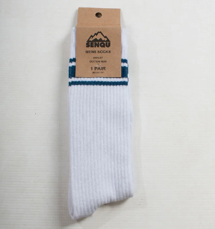 Weekend Offers That Please 1PACK SENQU STRIPE RIB SOCKS  – WHITE