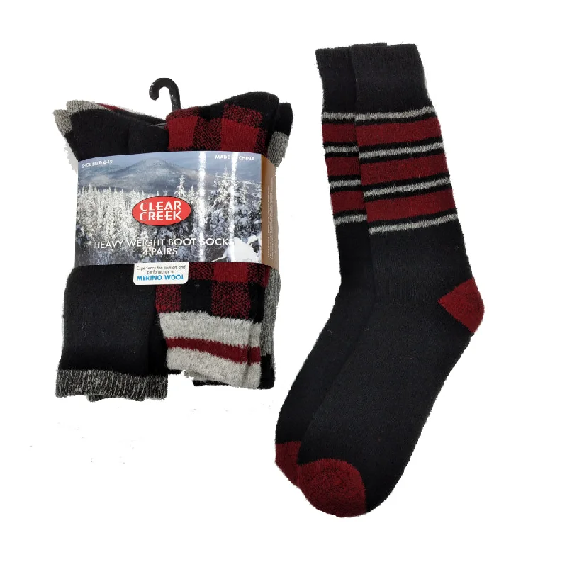 One-Day Only 4 Pairs Clear Creek Men's Heavy Weight Merino Wool Blend Boot Sock Assorted Color Socks Size 10-13