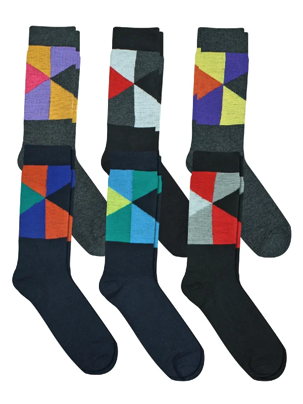 Bargain Alert 6-Pack Mens Assorted Cotton Blend Geometric Print Dress Socks