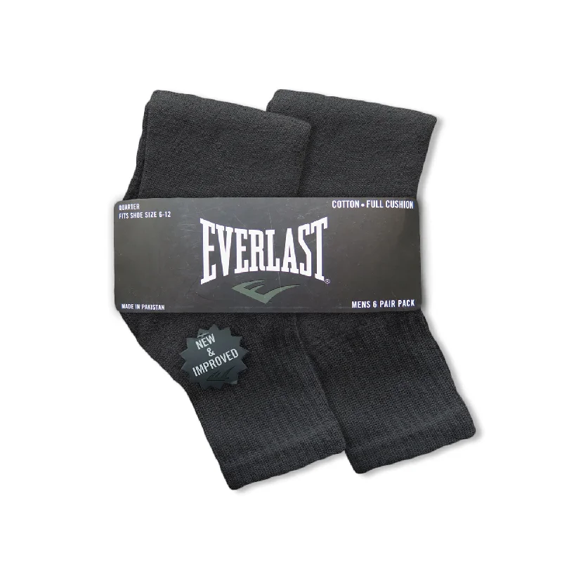 Hurry Up 6 Pair Everlast Men's Quarter Length Socks | Socks Size 10-13, Shoe Size 6-12 | Black & White