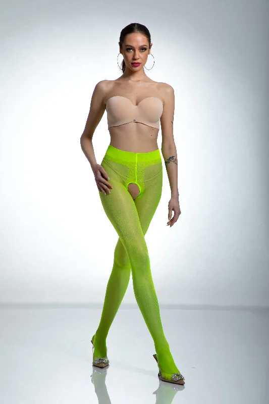 Weekend Offers That Dazzle Amour Hip Gloss Crotchless Tights - Fluo Yellow