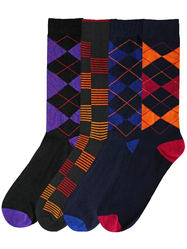 Limited Supply Colorful Argyle & Checker Mens 4-Pack Dress Socks