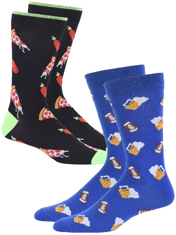 Weekend Specials to Snag Beer Football And Pizza 2 Pack Mens Novelty Crazy Dress Crew Socks Weekend Specials to Snag Beer Football And Pizza 2 Pack Mens Novelty Crazy Dress Crew Socks