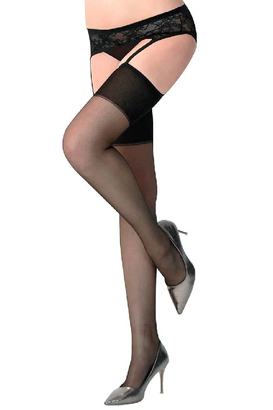 Year-End Clearance Black Mesh Thigh Highs with Lace Garter Belt