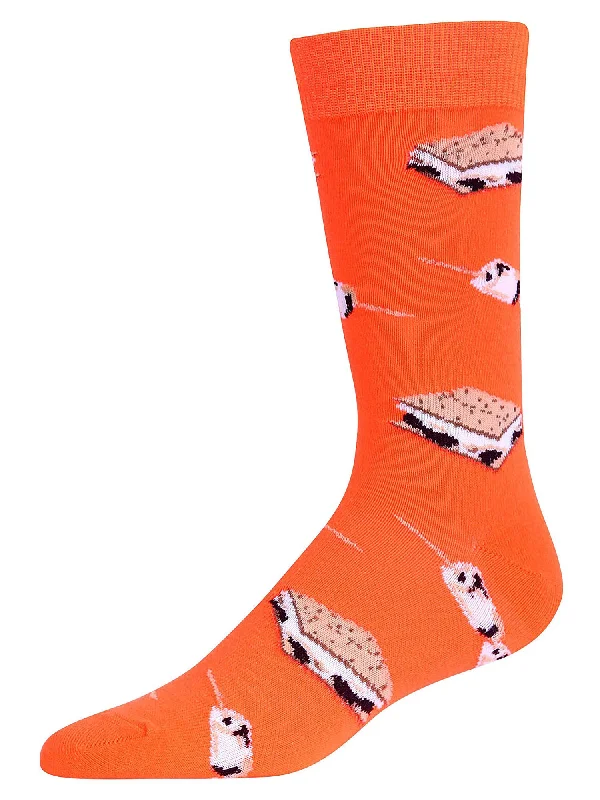 Great Bargain Bright Neon Orange Smores Marshmallow Mens Crazy Dress Crew Socks