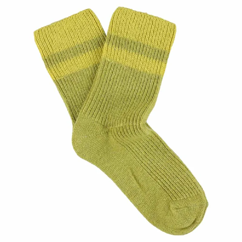 Weekend Discounts You Deserve Cashmere Stripes Socks Women - Green Grey / Yellow