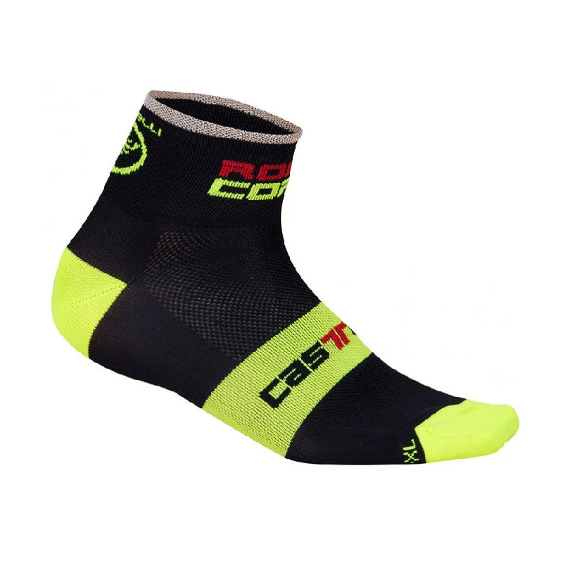Major Deal Castelli Mens Rosso Corsa 6 Socks - Black/Fluro