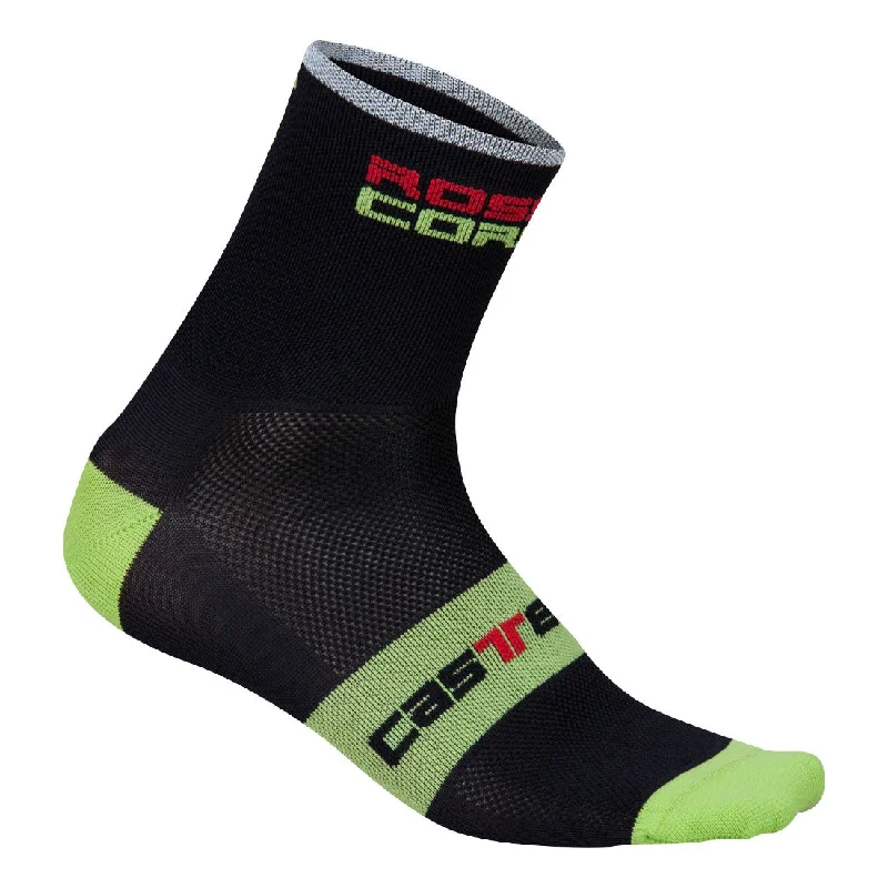 Huge Savings Castelli Mens Rosso Corsa 9 Socks - Black / Lime Green