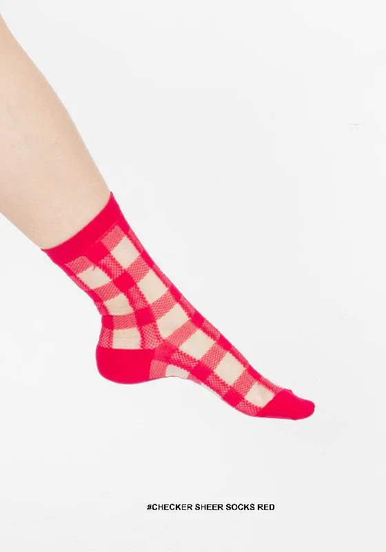 Savings Event Checker Sheer Socks Red