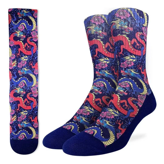 Hot Buy "Chinese Dragons" Active Fit Crew Socks by Good Luck Sock - Large