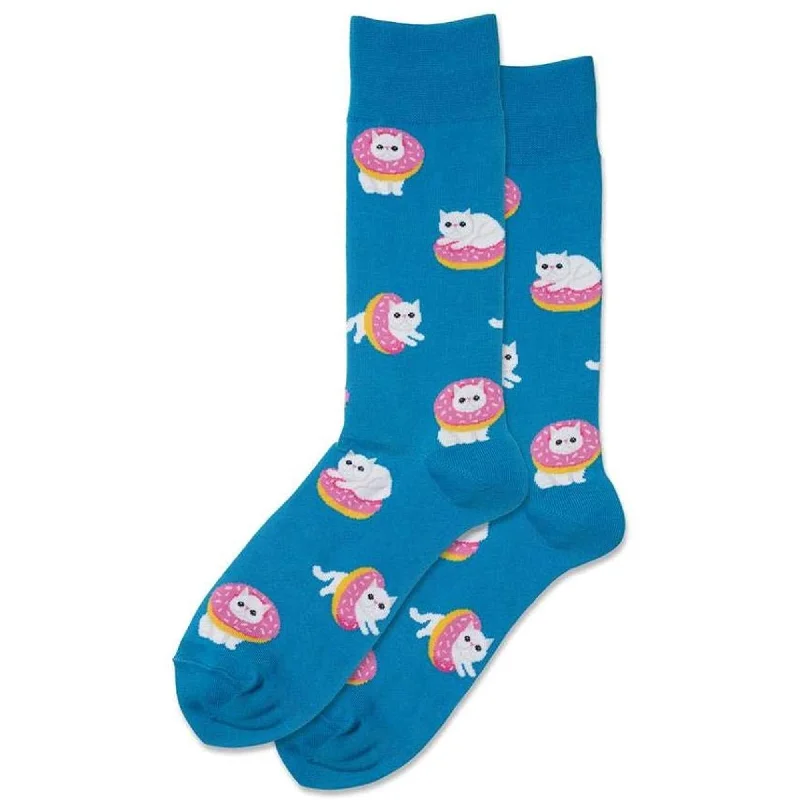 Fantastic Savings "Donut Cat" Cotton Dress Crew Socks by Hot Sox - Large
