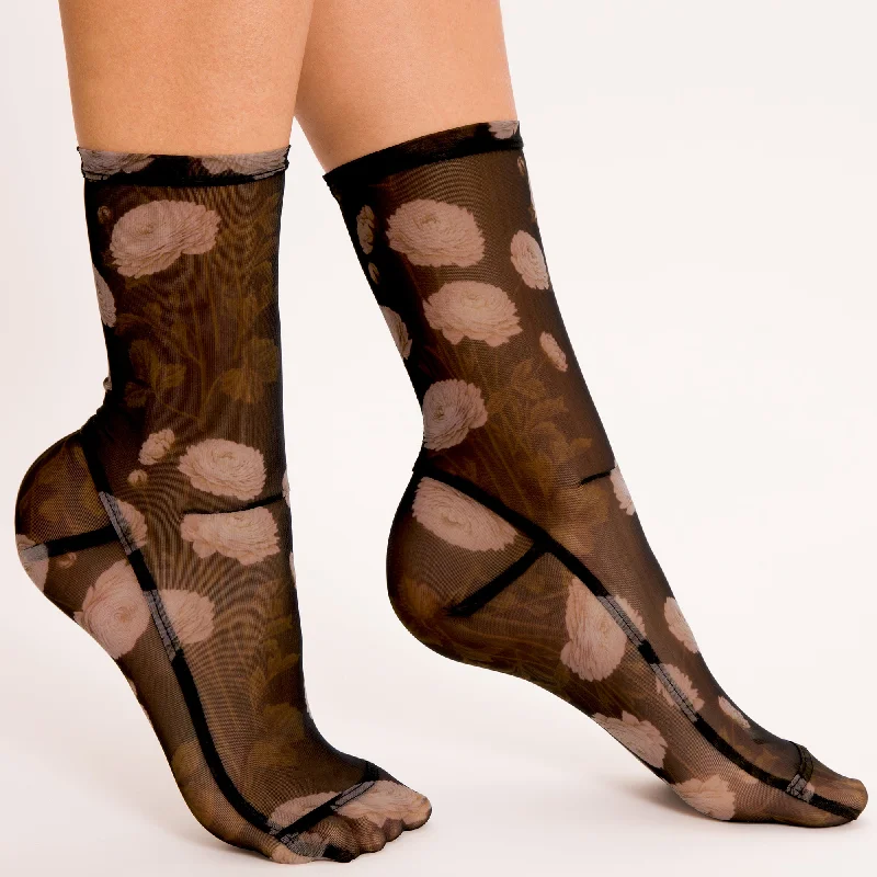 The Best Deal Darner Black Wildflower Floral Mesh Socks