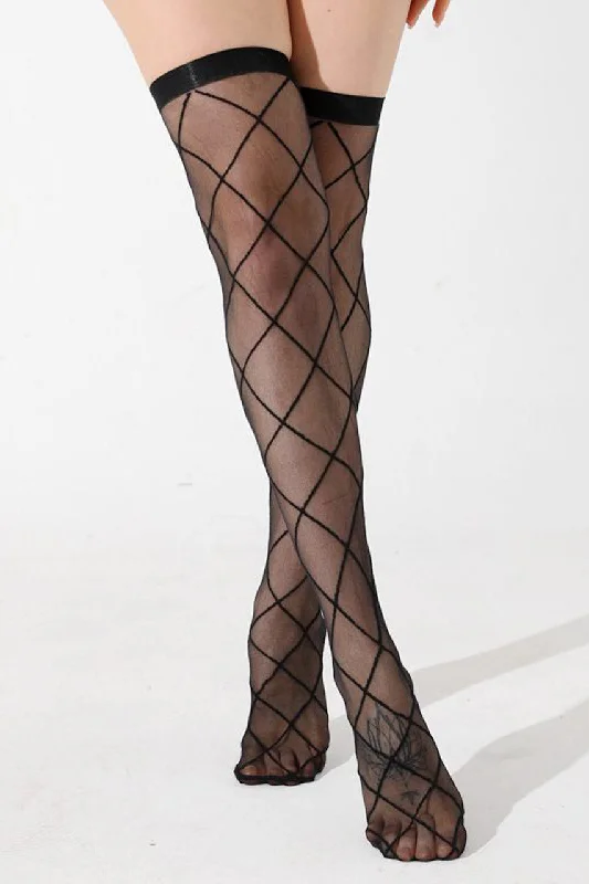 Weekend Offers That Shine Diamond Pattern Thigh Highs